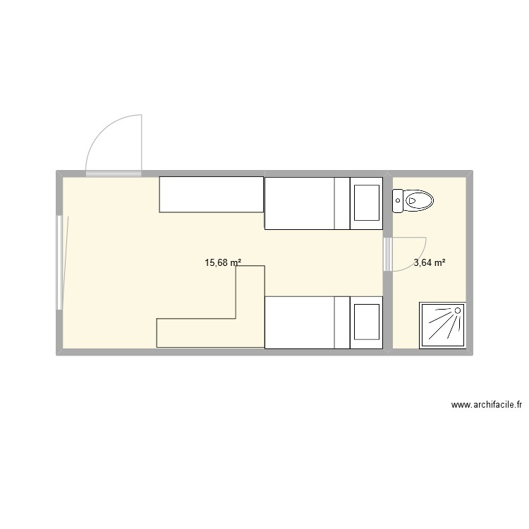 Chalet avant. Plan de 2 pièces et 19 m2