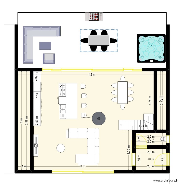 mais triangle3. Plan de 3 pièces et 91 m2