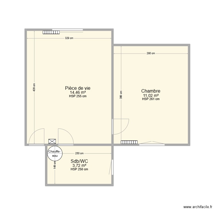 Visite 3. Plan de 3 pièces et 29 m2