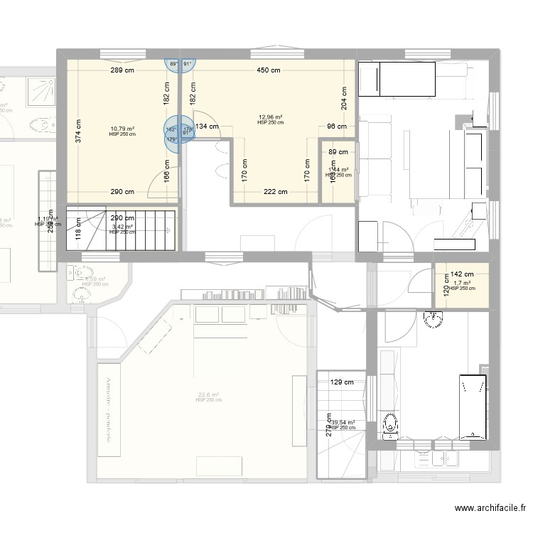 PLAN ANET ETAGE. Plan de 12 pièces et 91 m2