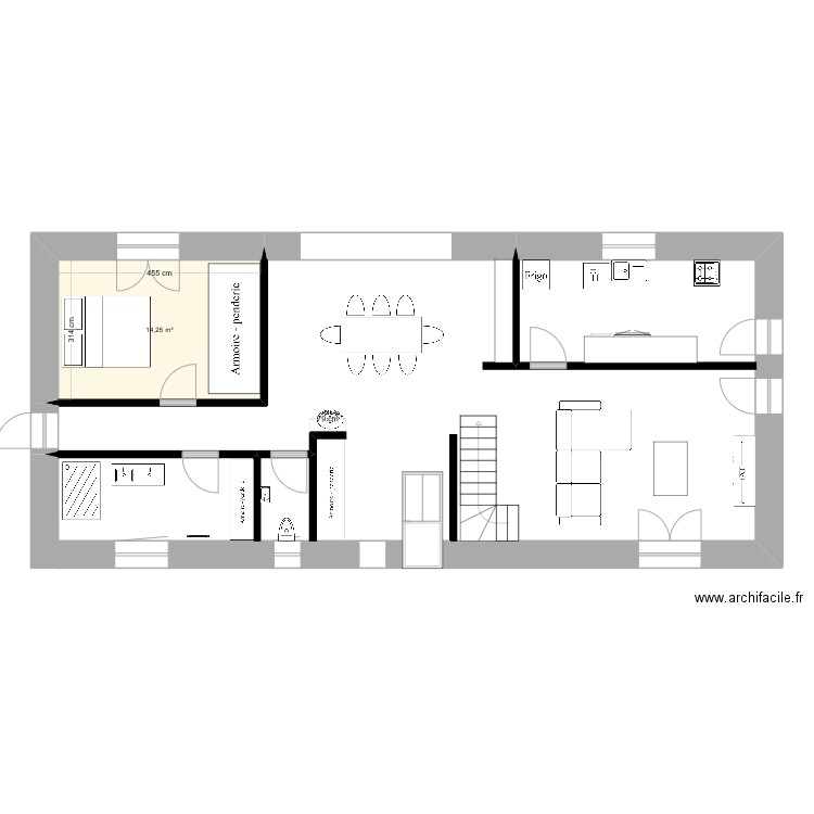 Grange. Plan de 1 pièce et 14 m2