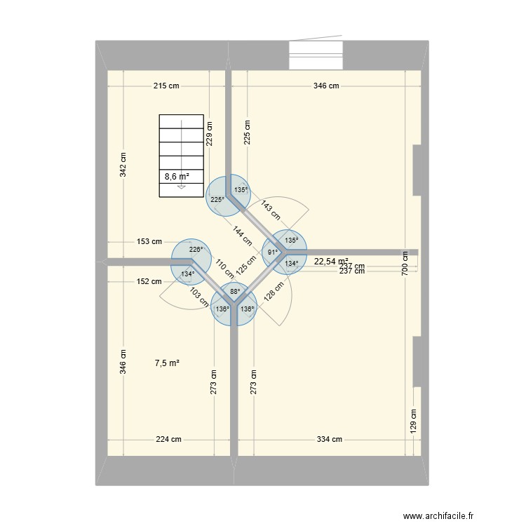 s128 grenier. Plan de 3 pièces et 39 m2