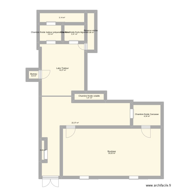 Boucherie. Plan de 11 pièces et 91 m2