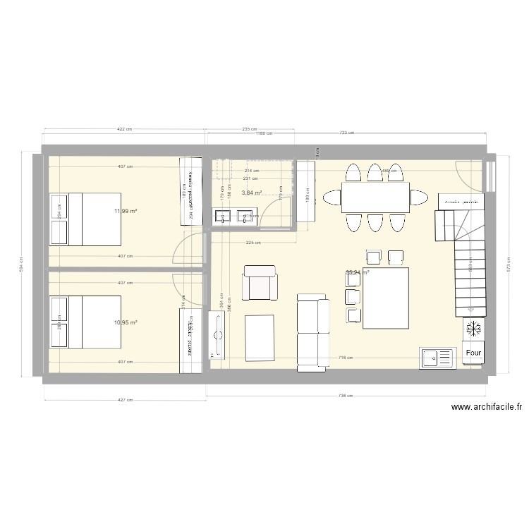 appartement version1. Plan de 4 pièces et 62 m2