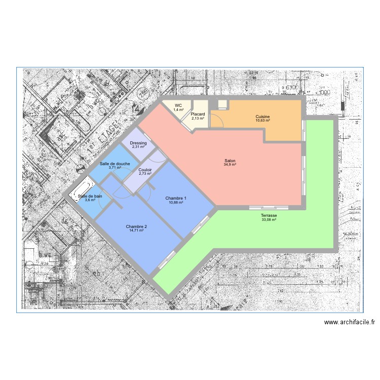 Plan Cagnes_Amenagement. Plan de 13 pièces et 121 m2