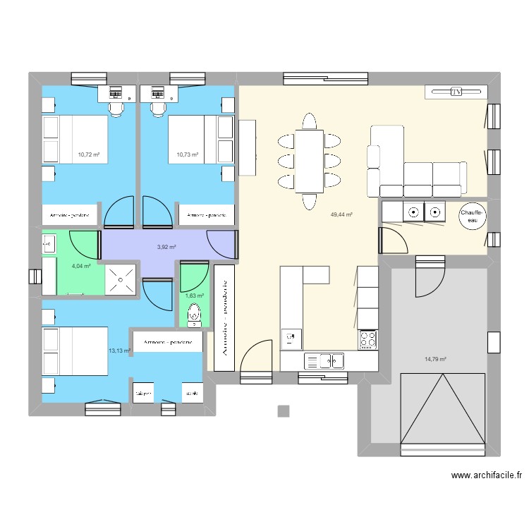 Maison 5. Plan de 8 pièces et 108 m2