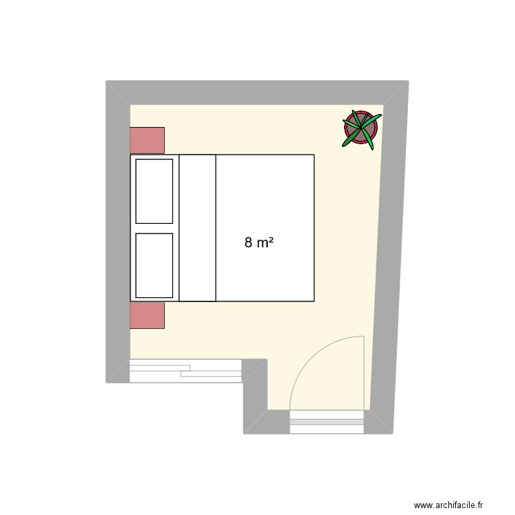 chambre. Plan de 1 pièce et 8 m2