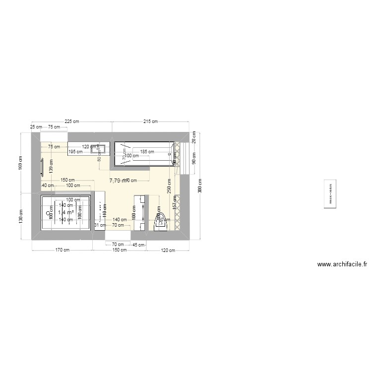 SDB maison. Plan de 2 pièces et 9 m2