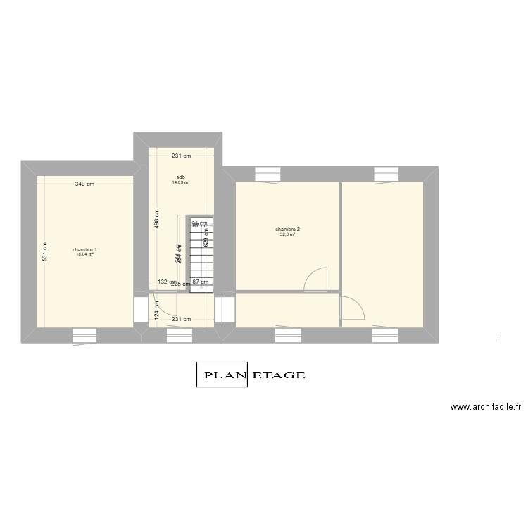 clecy etage. Plan de 3 pièces et 65 m2