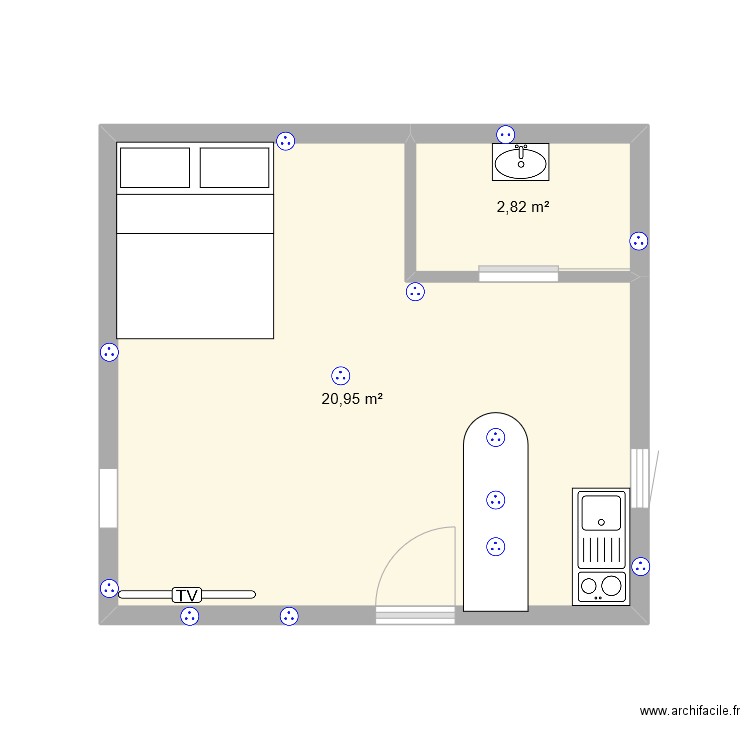 plan. Plan de 2 pièces et 24 m2