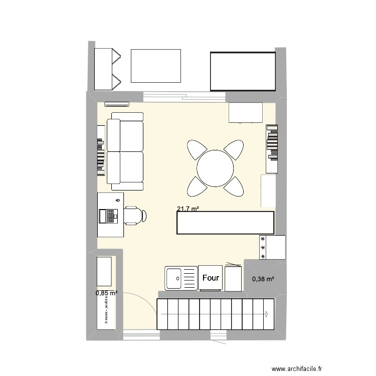 RDC appart new privé. Plan de 3 pièces et 23 m2