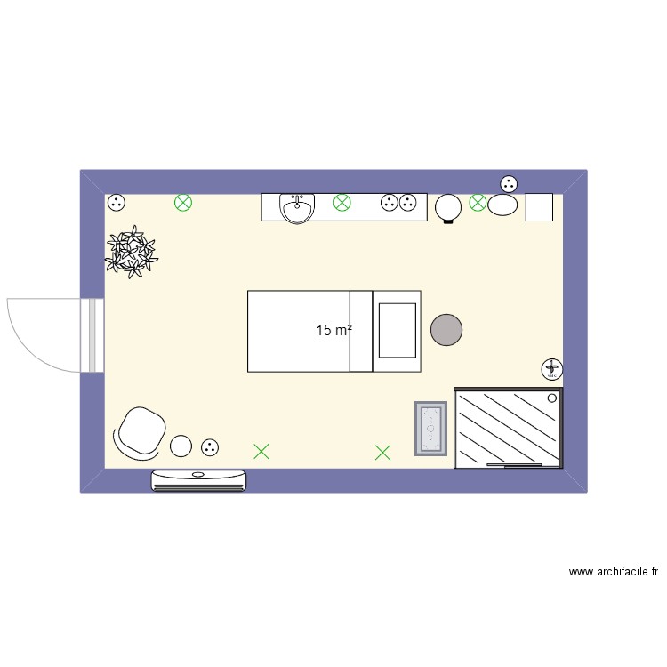 esthetique. Plan de 1 pièce et 15 m2