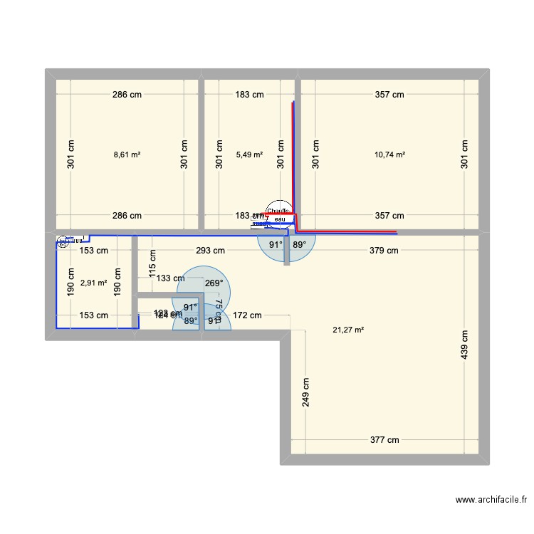 Plomberie . Plan de 6 pièces et 50 m2