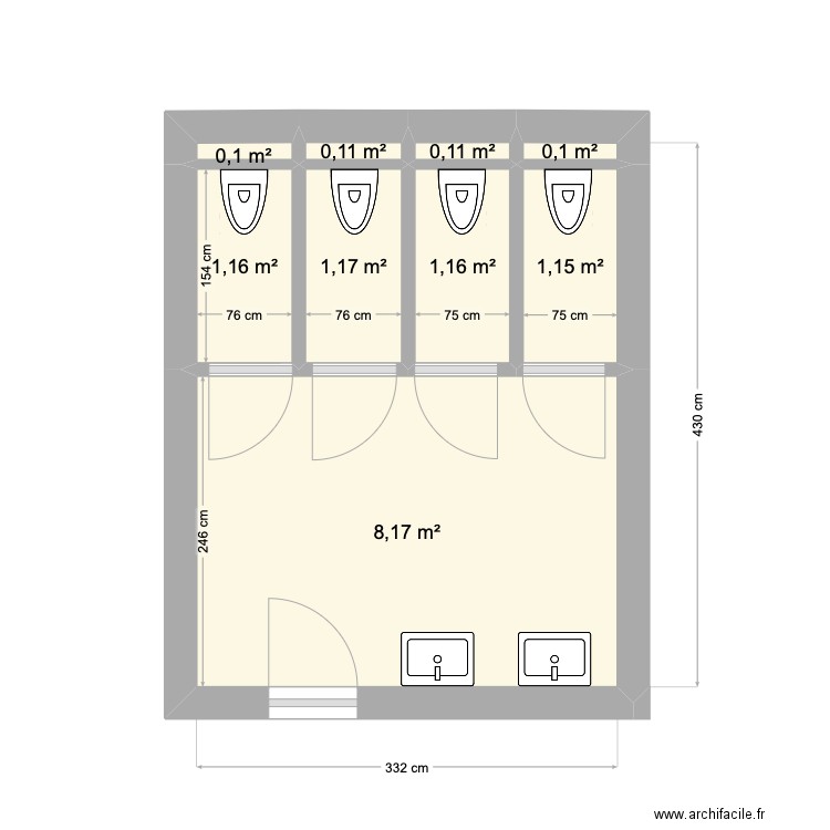 WC Biolène Option 1. Plan de 9 pièces et 13 m2