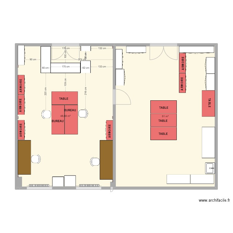 atelier. Plan de 2 pièces et 100 m2