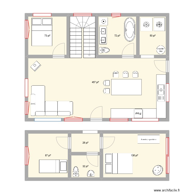 maison bas. Plan de 8 pièces et 87 m2