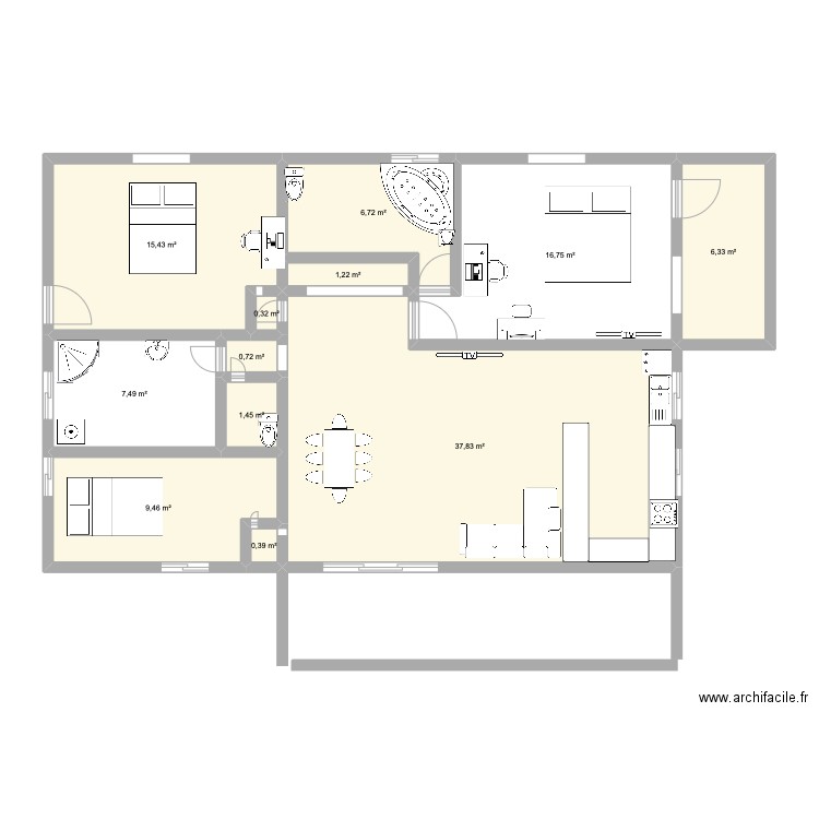 charfati. Plan de 12 pièces et 104 m2