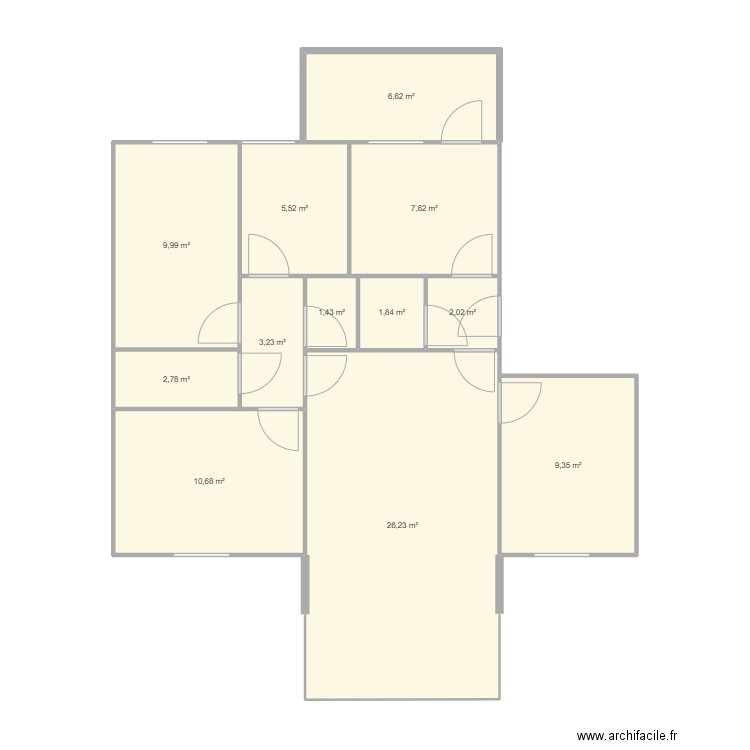 Appartement étage courant Bâtiment 6. Plan de 12 pièces et 87 m2