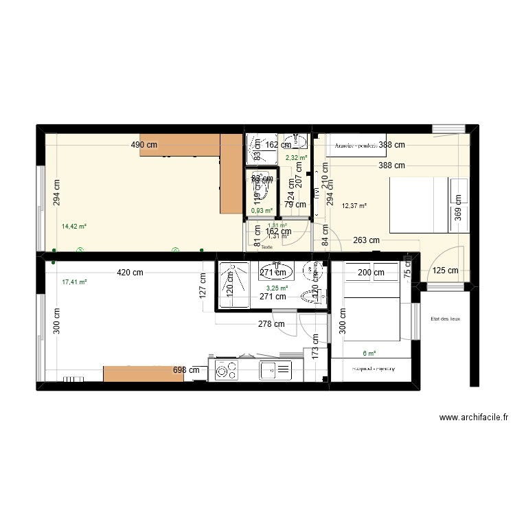 LGM Etat des lieux. Plan de 8 pièces et 58 m2