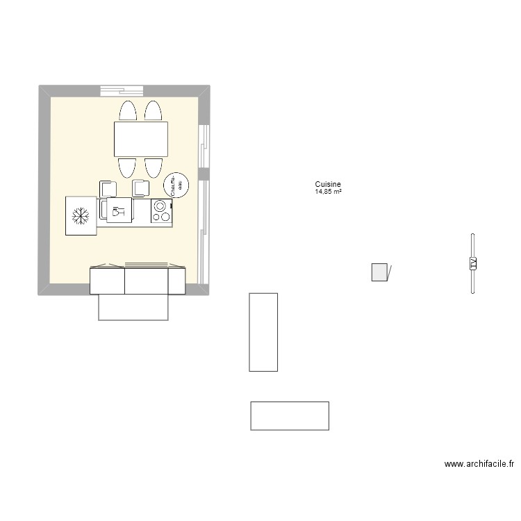 cuisine solution 1. Plan de 1 pièce et 15 m2