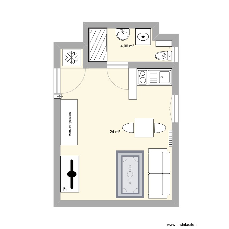 Appart Saulx. Plan de 2 pièces et 28 m2