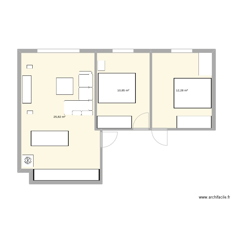 salon. Plan de 3 pièces et 49 m2