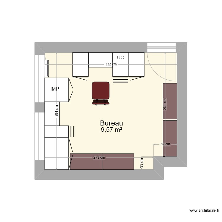 Plan bureau 166. Plan de 1 pièce et 10 m2