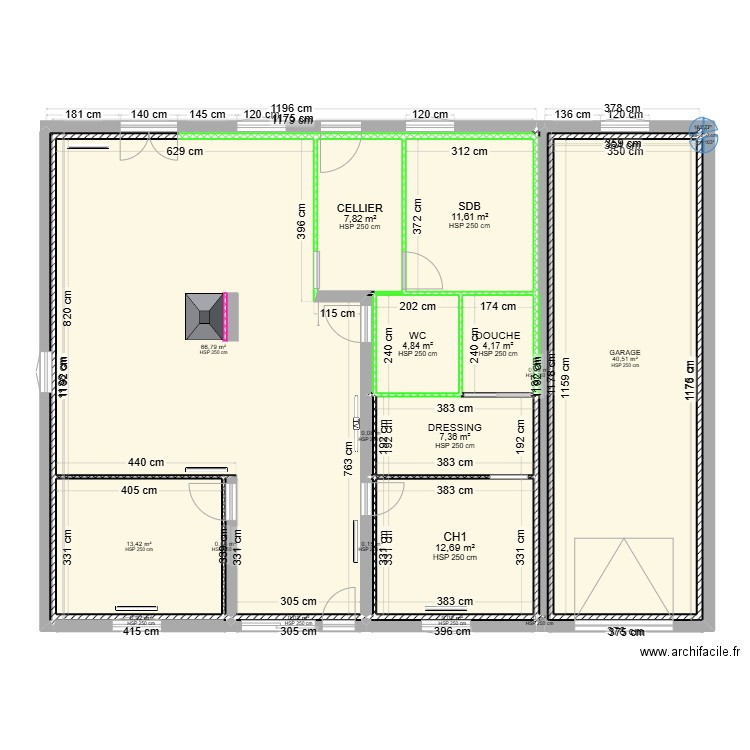 Plan interieur placo. Plan de 20 pièces et 170 m2