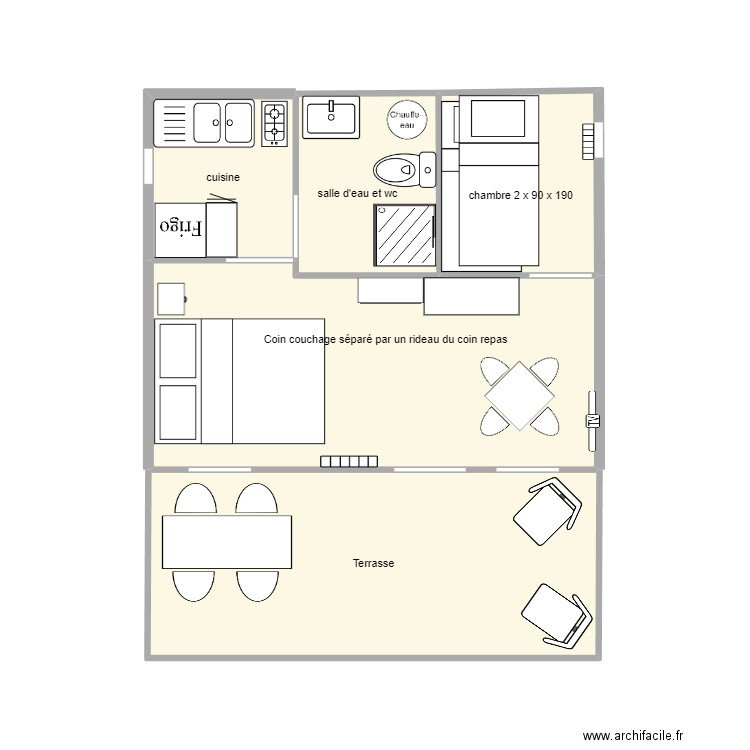 Chalet 24m² . Plan de 5 pièces et 30 m2