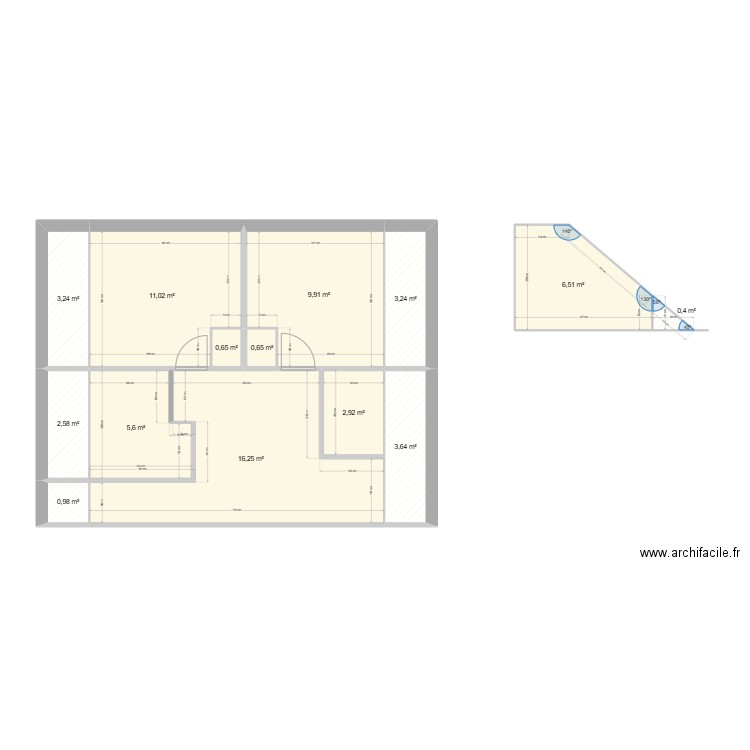 2 étage. Plan de 14 pièces et 68 m2