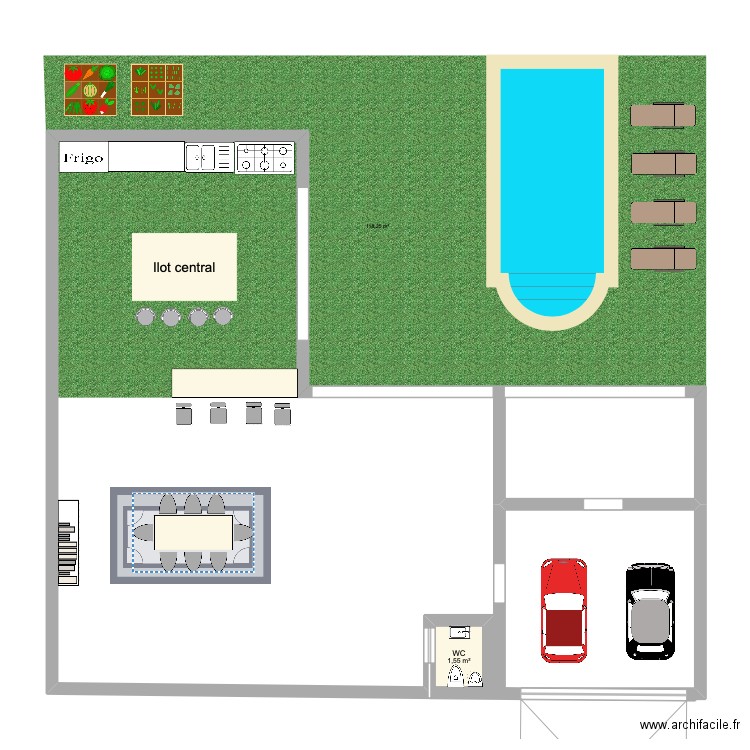 MAISON BARR. Plan de 1 pièce et 2 m2