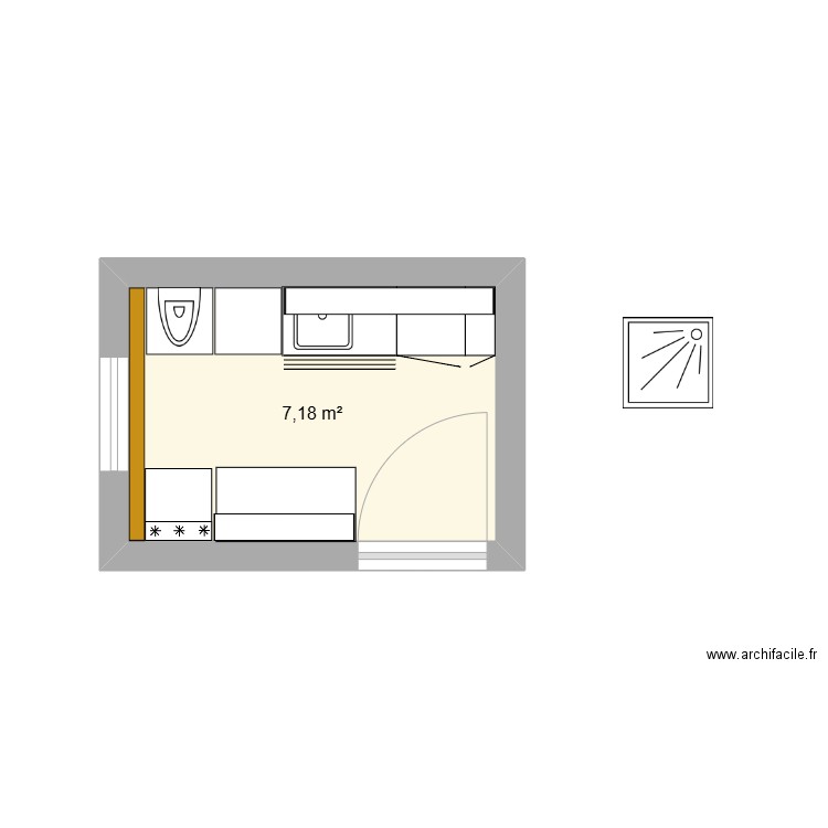 Buanderie V1 sans douche. Plan de 1 pièce et 7 m2