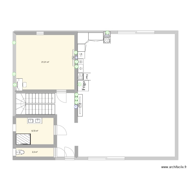 plan elec maison de la jungle. Plan de 3 pièces et 30 m2