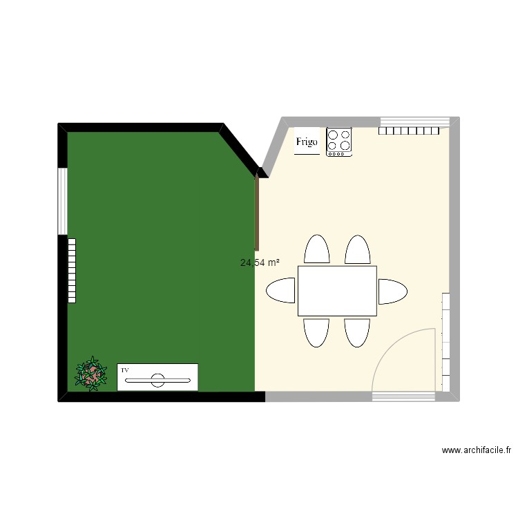 mofbkds. Plan de 1 pièce et 25 m2