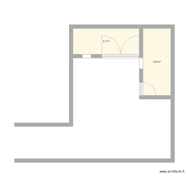 Rez de chaussee. Plan de 2 pièces et 17 m2