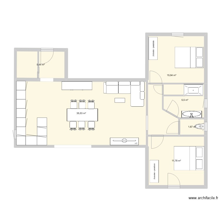 plan maison . Plan de 6 pièces et 76 m2