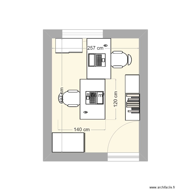 bureau 2SL. Plan de 1 pièce et 9 m2