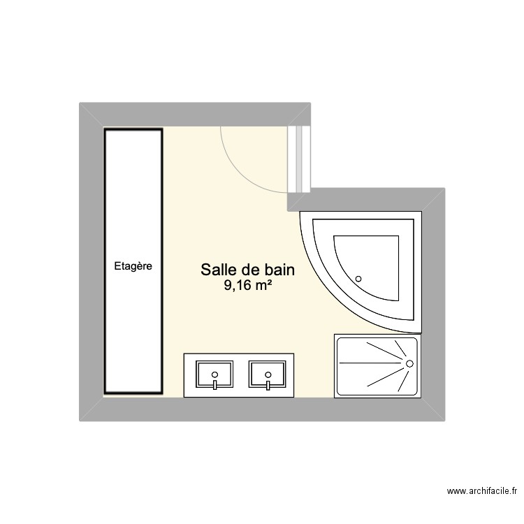 salle de bain plan 1. Plan de 1 pièce et 9 m2