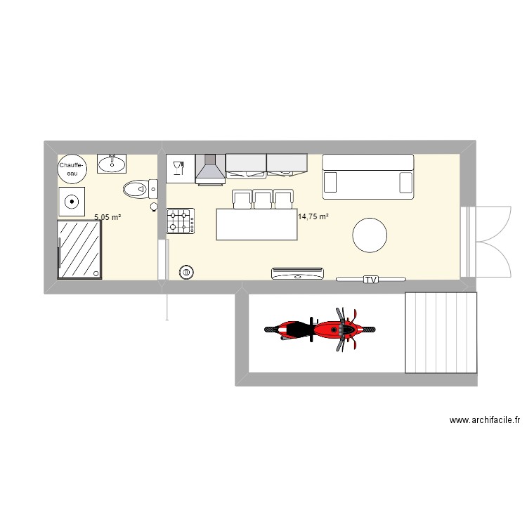 vinibb. Plan de 2 pièces et 20 m2