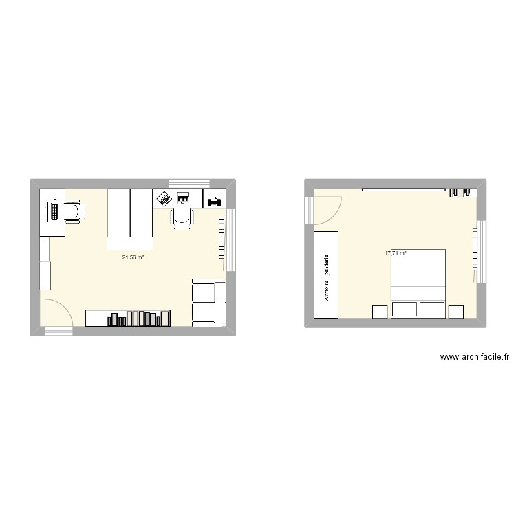 tannnière 1. Plan de 2 pièces et 39 m2