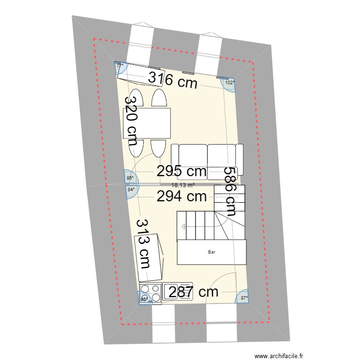 4 carriera Sobrana RDC. Plan de 1 pièce et 18 m2