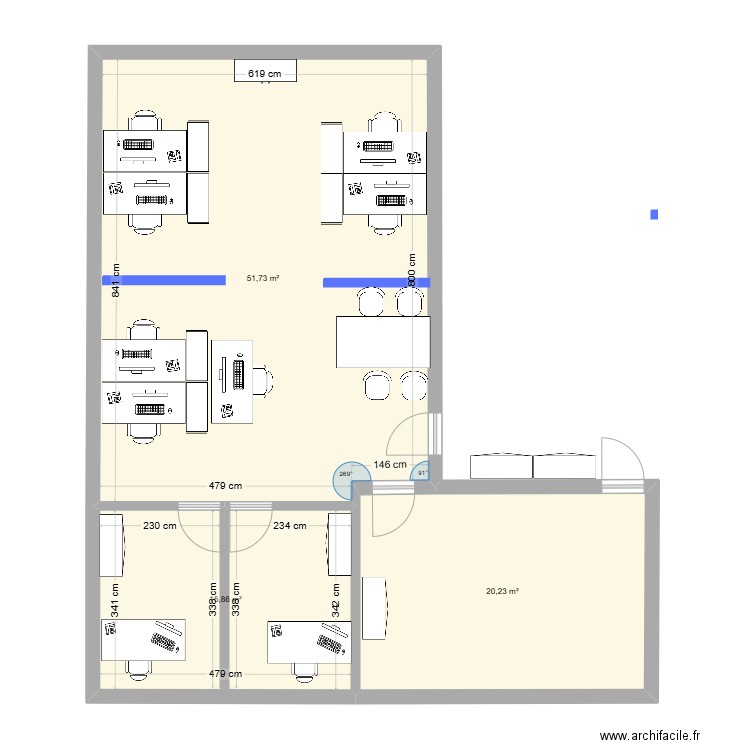 Bureaux Pôle BAT 7. Plan de 3 pièces et 88 m2