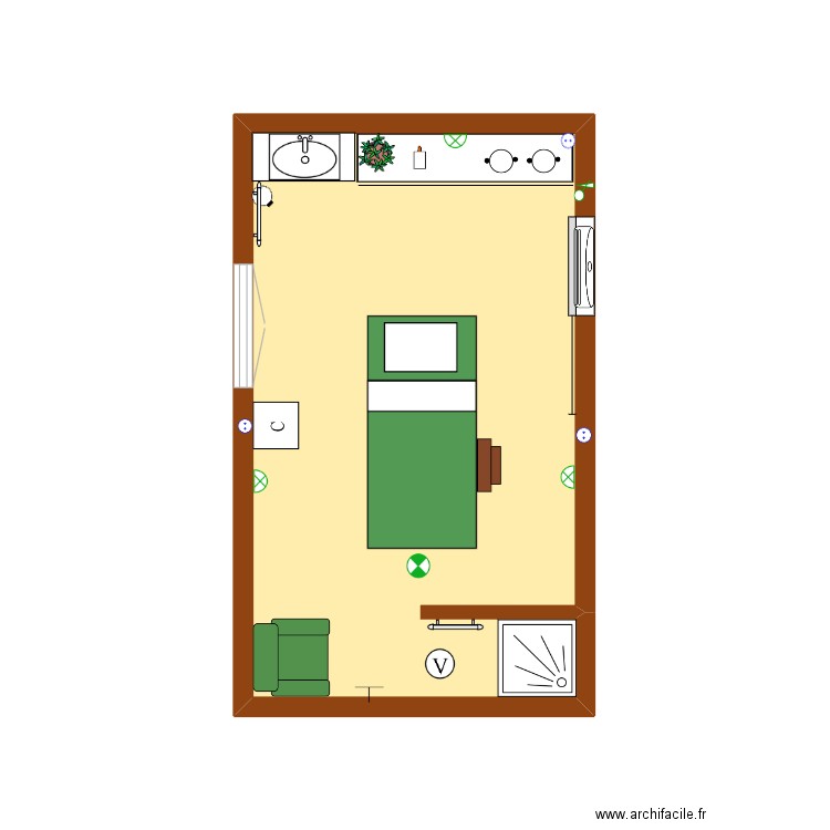 rayon de beauté. Plan de 1 pièce et 12 m2