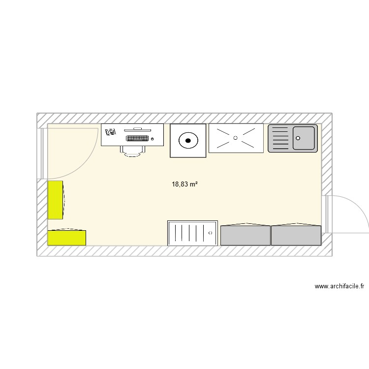 Salle HC. Plan de 1 pièce et 19 m2