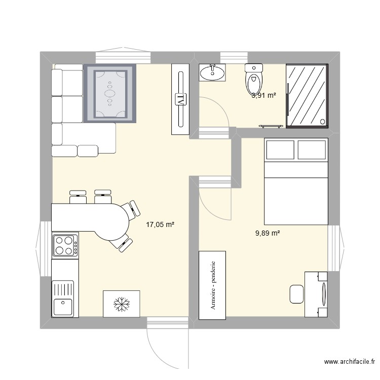 plan 2. Plan de 3 pièces et 31 m2