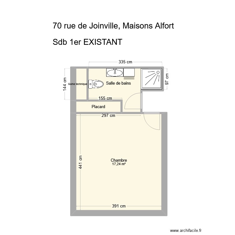 70 Joinville SDB 1er existant. Plan de 4 pièces et 24 m2