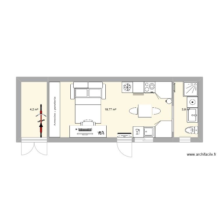 Tiny House Remorque 9m. Plan de 7 pièces et 42 m2