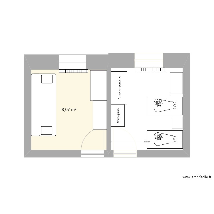 chambre enfant. Plan de 1 pièce et 8 m2