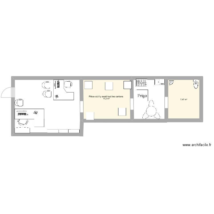 Marne transdem. Plan de 2 pièces et 19 m2