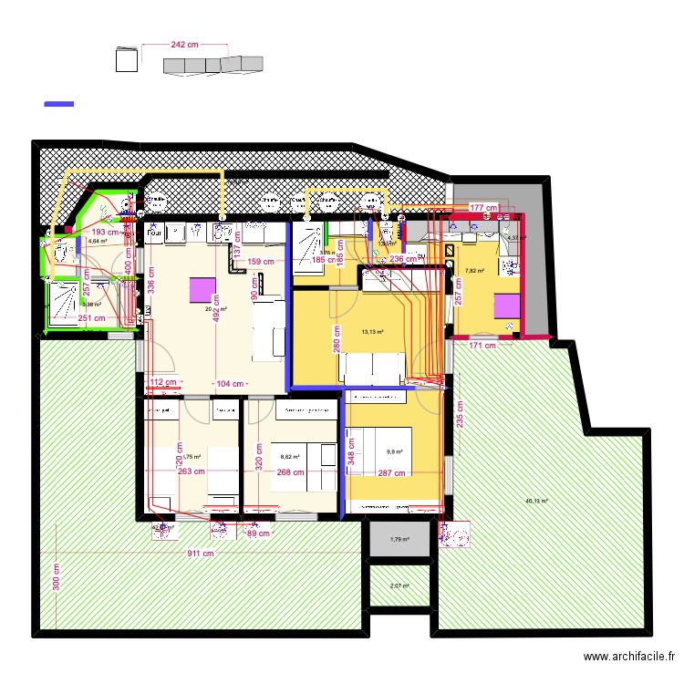 rdc gîtes électricité . Plan de 19 pièces et 188 m2